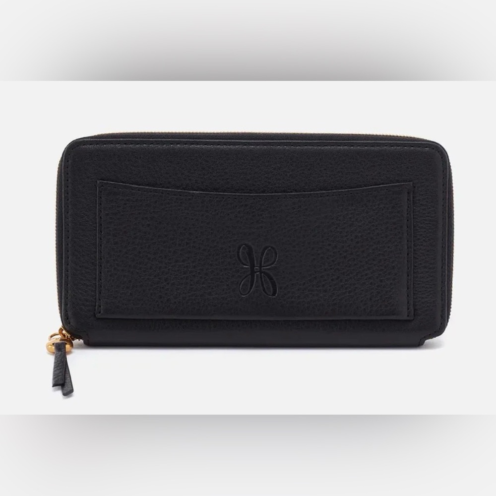 HOBO Black Leather Zip Around Wallet with Exterior Pocket